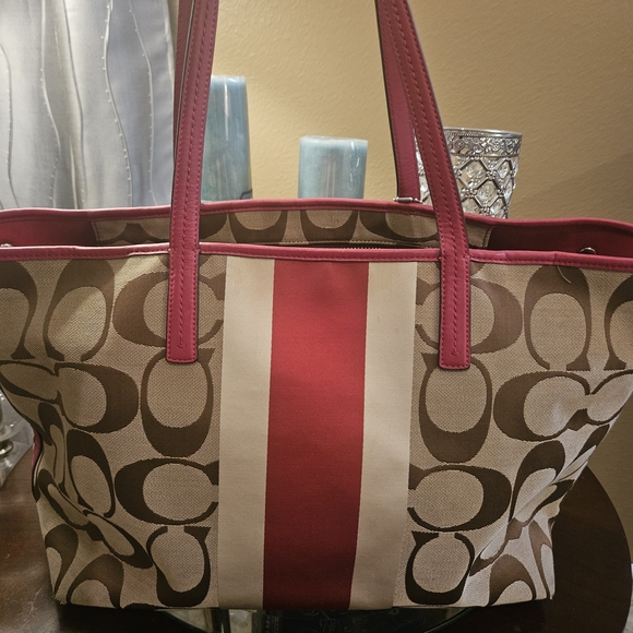 COACH Signature Canvas Tote Bag - Brown and Pink - Picture 3 of 12